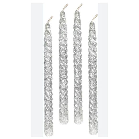 Brite Lite Vintage Silver Glitter Taper Candles 10" Christmas Set Of 2 Boxed - Picture 16 of 16
